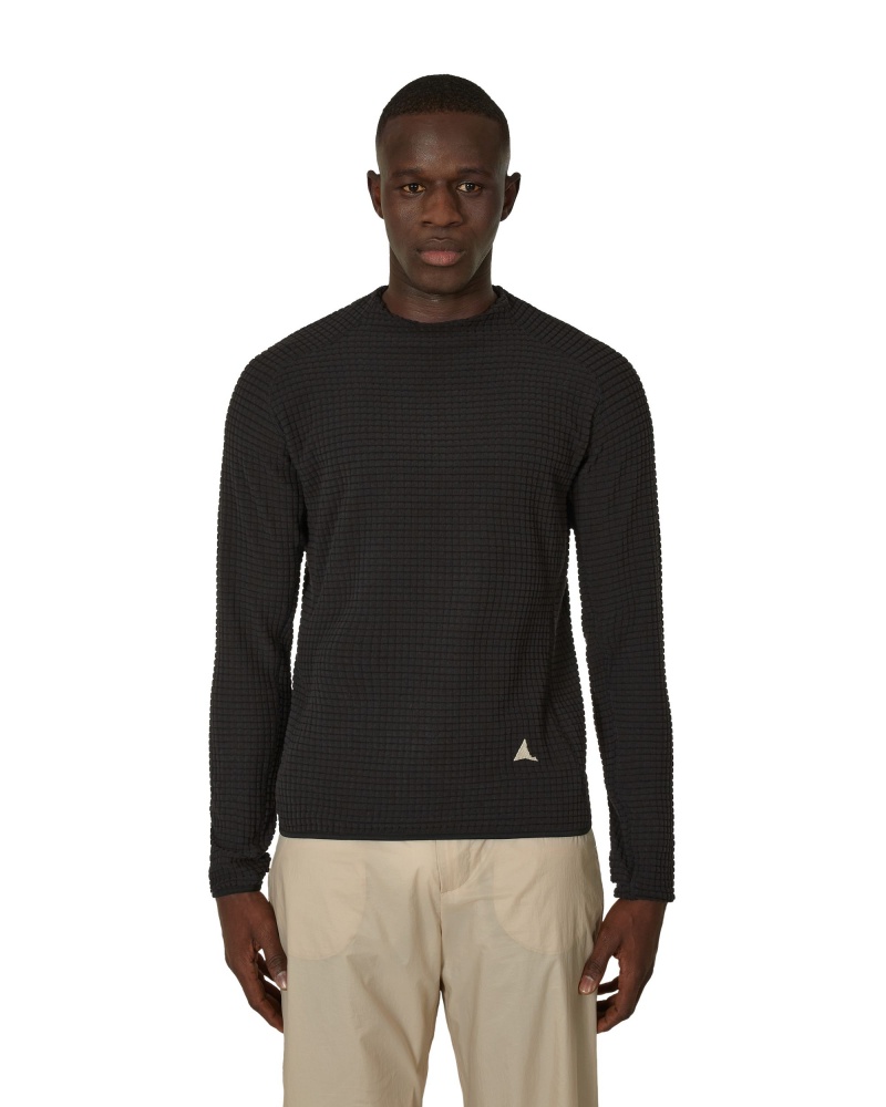 Black ROA Grid Mockneck Knitwear | MSWGA-2503