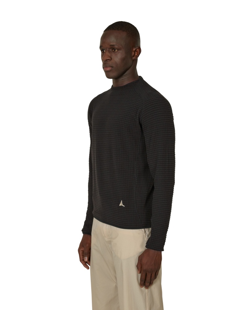 Black ROA Grid Mockneck Knitwear | MSWGA-2503