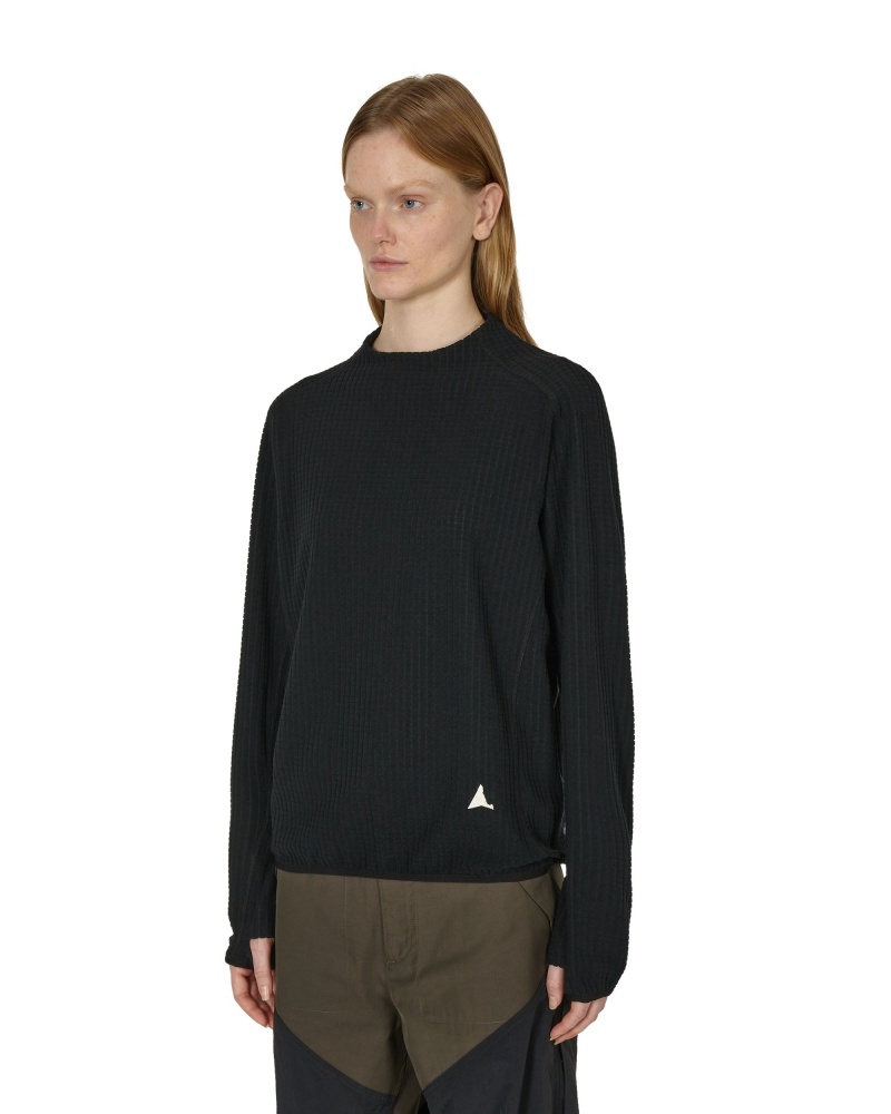 Black ROA Grid Mockneck Knitwear | MSWGA-2503