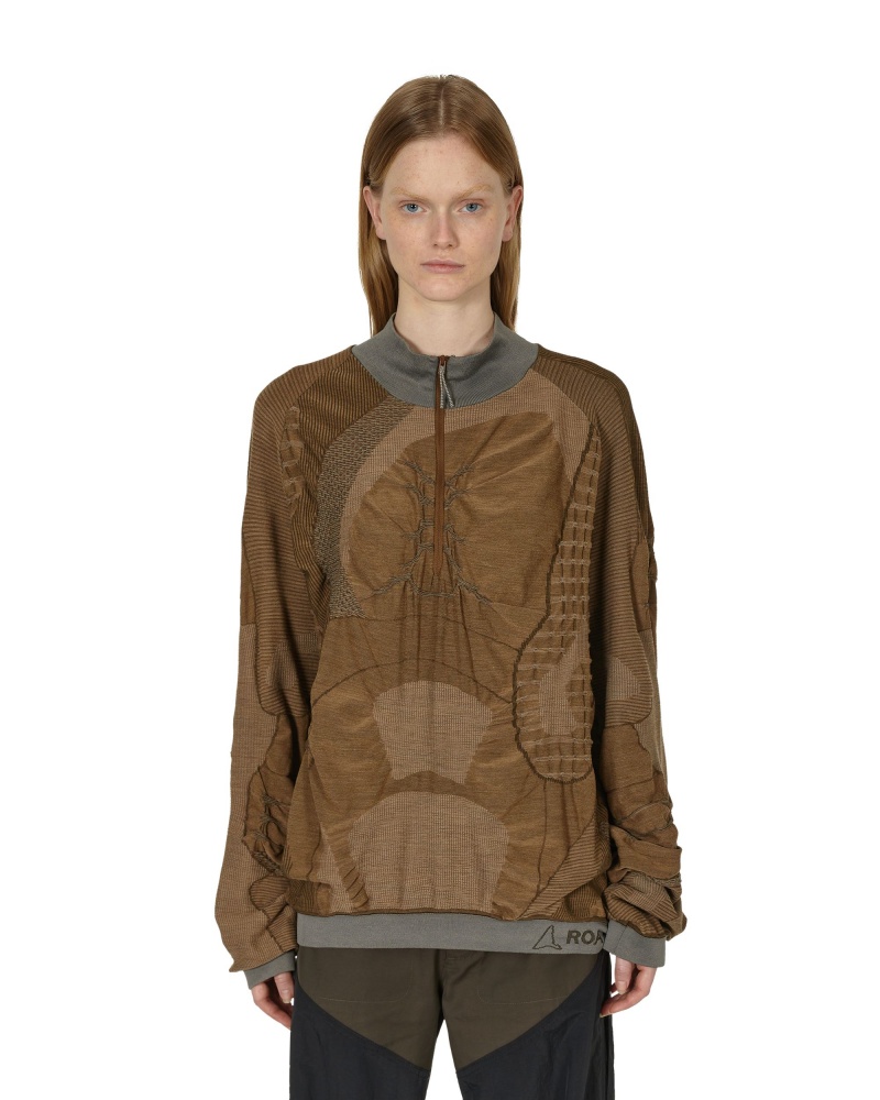 Brown / Grey ROA Half Zip 3D Knitwear | BFGKU-1857