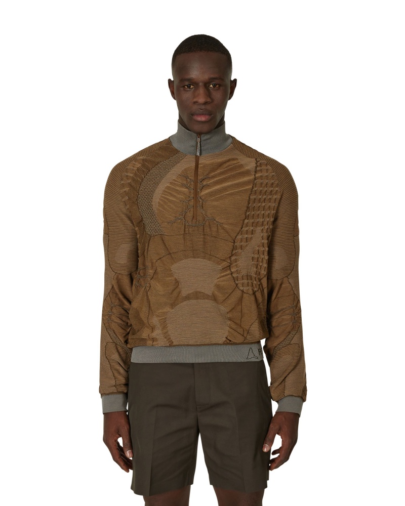 Brown / Grey ROA Half Zip 3D Knitwear | BFGKU-1857