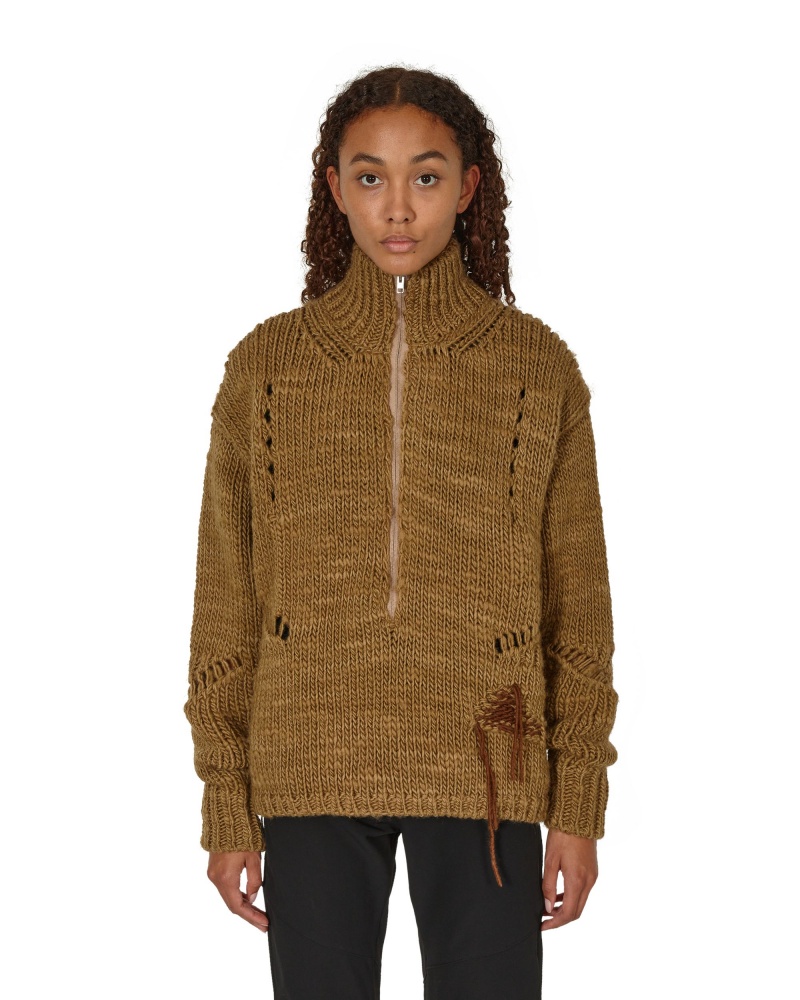 Light Brown ROA Winter Hand Made Zip Up Tops | DUOMW-0253